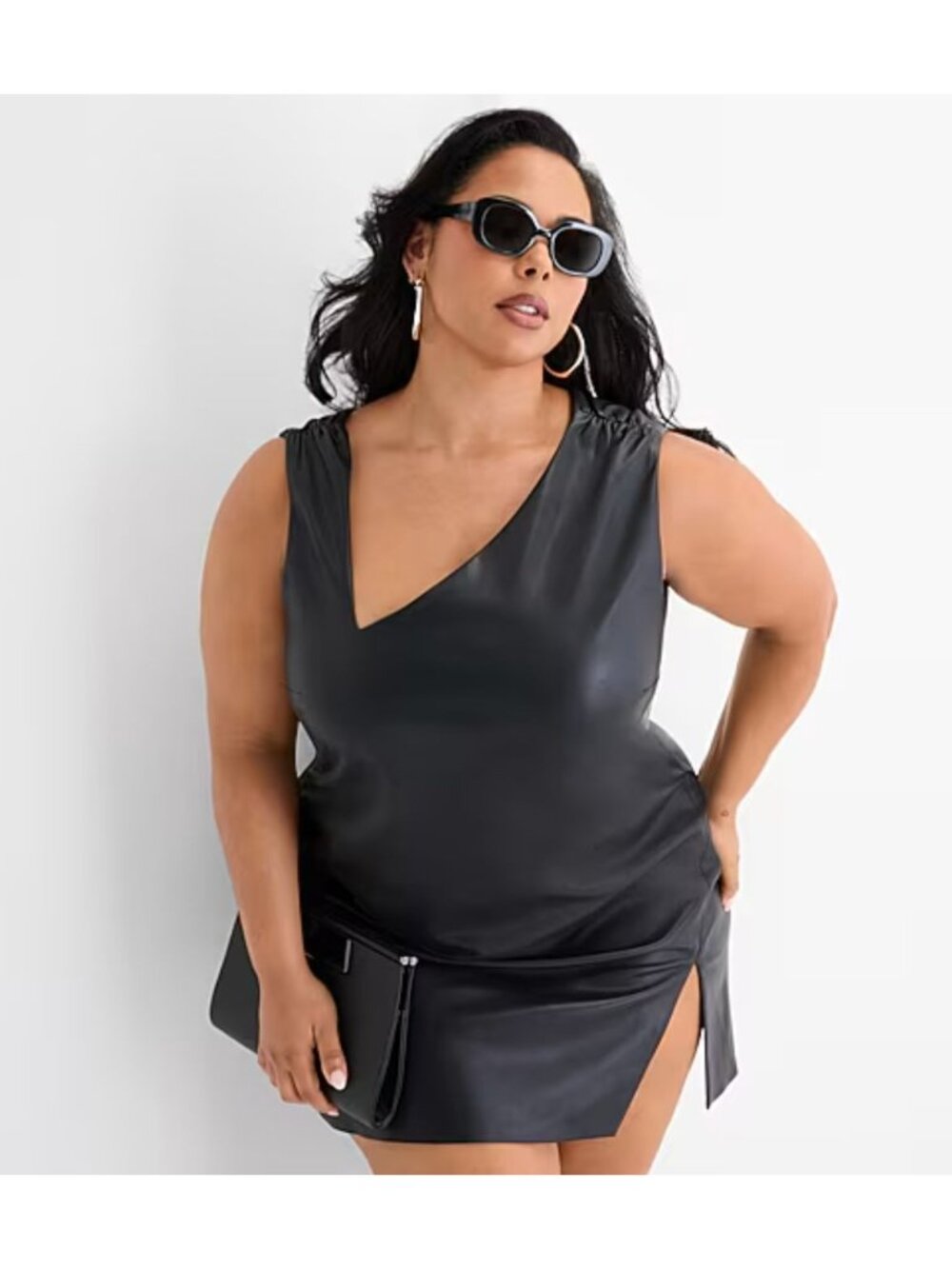 NWT Ashley Graham 24W Asymmetrical Neck Sleeveless Faux Leather Sheath Dress